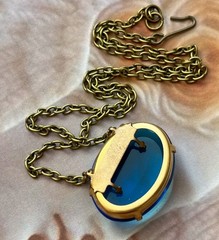 Vintage Necklace Art Deco Antique Teal Blue Czech Glass Pendant