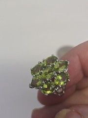 Sterling Silver .925 Manchurian PERIDOT pear Oval Stones Rhodium Coated Sz.5.75