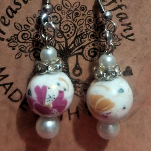 Handmade Lillium Stargazer Rose Red Pink Roses Ceramic Rhinestone Earrings