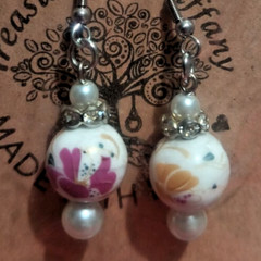 Handmade Lillium Stargazer Rose Red Pink Roses Ceramic Rhinestone Earrings