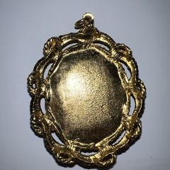 Vintage Pendant – Large Statement Green & Gold Tone Oval – No Chain Included