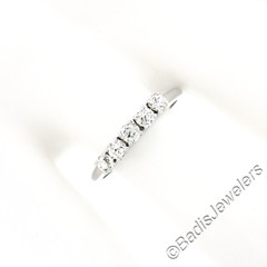Antique 14k White Gold 0.60ctw European Diamond Prong 5 Stone Wedding Band Ring