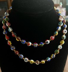 Vintage Venetian Murano Millefiori Art Glass Bead 29” Necklace Gold Silk Knots
