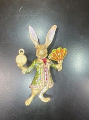 Kirks Folly Alice In Wonderland Folly White Rabbit Pin Brooch 3″ Enamel Crystal