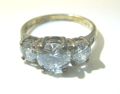 GOLD PLATED STERLING SILVER RING THREE CZ CUBIC ZIRCONIA 3 IDEAL ROUND CUT Sz 8