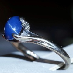 10k w/gold sz 5 ring 1.00ct lab created blue star sapphire diamond 1.72gr N3505