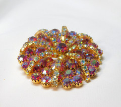 STARBURST VINTAGE PINK & AURORA BOREALIS PRONG SET RHINESTONE BROOCH ✨