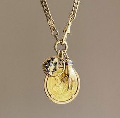 Antique Vintage 14K Gold Platinum Palladium Hand Pendant w Diamond Sapphire Ruby