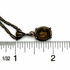 Extasia Signed EXT Vintage Style Bronze Fob Pendant Necklace Smoky Brown Glass