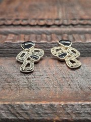 Vtg Art Deco Geometri Sterling Silver 925 Marcasite & Black Onyx Pierce Earrings