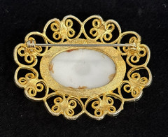Vintage Bellini Faux Mosaic Brooch Pin 2 1/4″ x 1 3/4″ MISSING 1 Faux Pearl