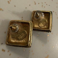 Vintage Joan Rivers Black Diamond Shape Stud Earrings with Amber/Topaz Centers