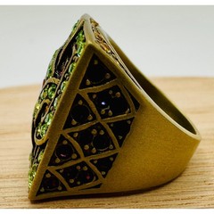 LA Vintage Green Orange Crystal Celtic Square Statement Ring Gold Tone Size 6