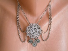 Necklace Chain Coin Pendant Metal Silver Tone Fashion Jewelry 30 G/39 Cm