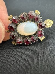 Antique Victorian Turtle Pin With Garnet Opaline Glass Gold Tone C Clasp 1” Cute