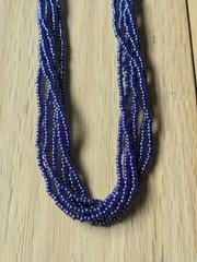 Natural Nepal Glass Seed Bead Multi Strand Necklace. Iridescent Peacock Blue 22″