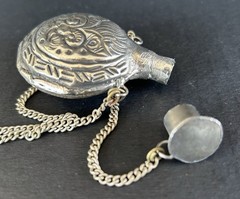 Antique Victorian Perfume Pendant Necklace Silver Tone Metal