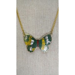 Vintage enamel butterfly necklace gold marked Taiwan cloisonne