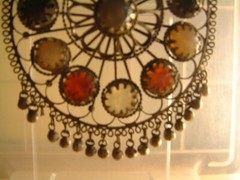 Large Vintage Silver/Bi Metal Gemstone Pendant Chain Necklace India Filigree 5″