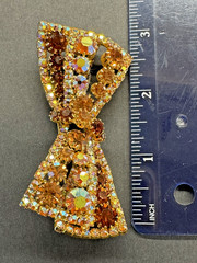 Vintage 1960s Amber & Topaz Rhinestone Bow Brooch and Clip-On Earrings Set