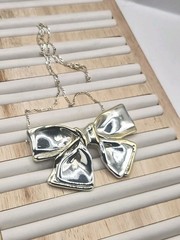 Vintage Italy 925 Sterling Silver Bow Ribbon Necklace Brooch Convertible 17″