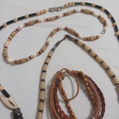 COOL Lot Of Vintage Tribal Jewelry Bone Beads Wood Shells Gemstones Leather Etc