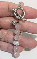 Vtg Sterling Silver Natural 9mm Rose Quartz Baroque Pearls Beaded 7.5″ Bracelet