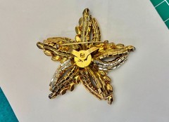 Vintage Rhinestone Brooch Flower Star Brown Green Rainbow AB Beautiful Prong Set