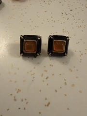 Vintage Joan Rivers Black Diamond Shape Stud Earrings with Amber/Topaz Centers