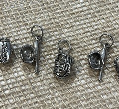Lot of 6 Baseball Themed Silver-Tone Charms Pendant Metal Alloy Sports Son Craft