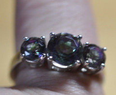 Vintage Women’s Rainbow Quartz Sterling Silver Fashion 3 Stone Flush Ring Sz. 11