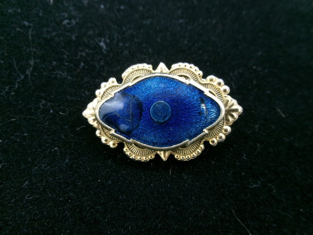 VINTAGE FREIRICH BLUE CABOCHON STATEMENT PIN BROOCH SEE DETAILS