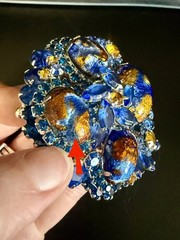 Vintage Juliana D&E Blue Gold Fluss Art Glass Rhinestone Brooch RARE Book Piece