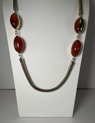 Vintage Lanvin Paris Snake Chain Necklace w/ Carnelian & Gold Tone Beads