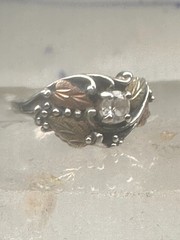 Black Hills Gold ring leaves CZ band size 5.75 sterling silver women girls