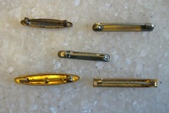 Lot 5 Antique Bar Pins Gemstones? Shell, Etched Floral, Solid Gold Top