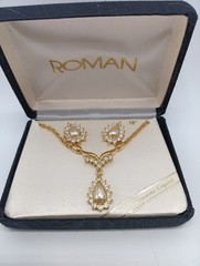 Roman Women’s Cubic Zirconia Gold Tone Necklace Earring Set