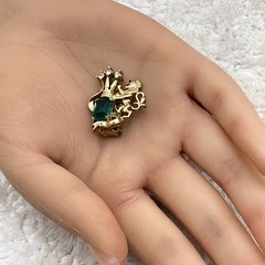Vintage Trifari Heraldic Lion Earring Green Stone SINGLE Clip On REPURPOSE 1″