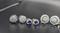 925 Sterling Silver Diamond & Sapphire Earring Collection – 4 Pairs – 11.27g