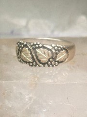 Black Hills Gold ring leaves wedding band sterling silver size 14.75 WM Wheeler
