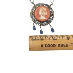 Vintage Handmade OOAK Cameo Necklace, Gemstone Dangle Statement Artisan Necklace