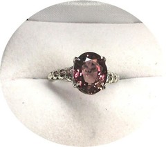 Bright Rosy-Red TOURMALINE Ring – Art Deco – 14k Solid White Gold Filigree Mtg