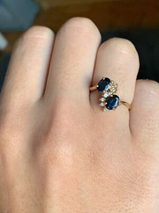 VINTAGE 14K GOLD BLUE SAPPHIRE DIAMOND TOI ET MOI RING ENGAGEMENT ANNIVERSARY