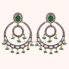 2.90ctw Genuine Rose Antique Cut Diamond Emerald Silver Vintage Stunning Earring