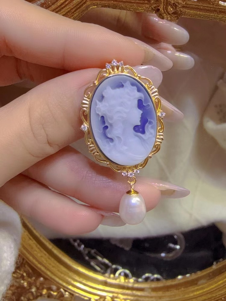 Antique style Cameo Pendant 925 Silver plated Vintage Necklace Estate Jewelry143