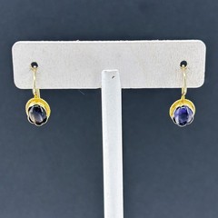 Vintage Gold-Tone Sterling Silver 925 Purple Glass Drop Earrings