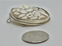 Vintage Carved Shell Rose Cameo Brooch Pendant High Relief 800 Silver Frame