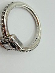VINTAGE STERLING SILVER 925 RING WITH EMERALD CUT HALO SETTING, SIZE 5.25