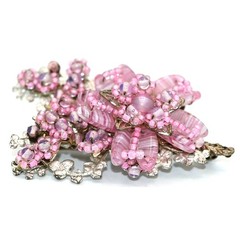 Signed Miriam Haskell Pink Art Glass Floral Brooch Hand Wired Vintage