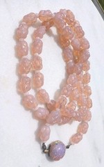 ANTIQUE MOLDED BERRY OPAL MILKY PINK OPALINE GLASS BEAD FLAPPER NECKLACE SET 3ft